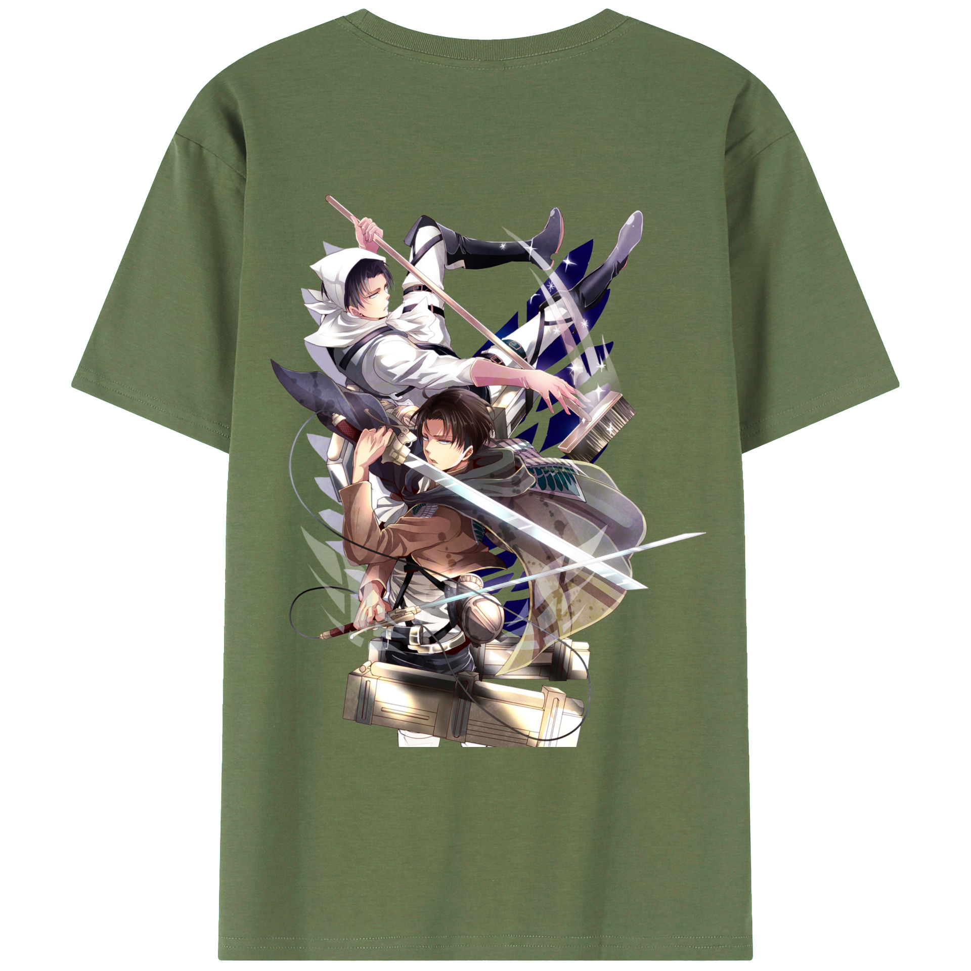（画像用） 進撃の巨人 リヴァイ·アッカーマン Attack on Titan Levi Ackerman 綿100％ メンズ半袖Tシャツ（バックプリント） 通気性